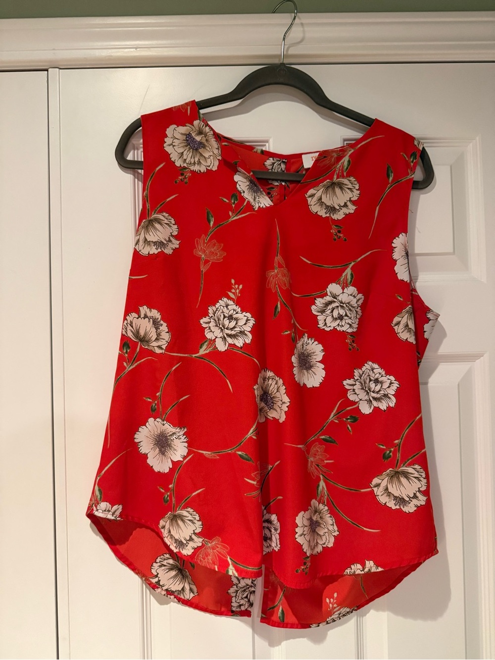 Sleeveless Silky Orange Floral Blouse - Women's Top